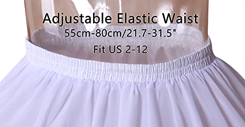 Yuluosha Women Girls Crinoline Petticoat 2 Hoops Skirt Chiffon Ball Gown Short Half Slip Underskirt-White #TOP2