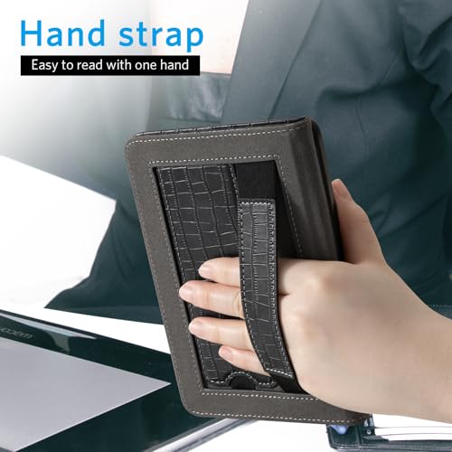 Image of CoBak Case for 6 inch E-Reader - PU Leather Smart Cover with Auto Sleep /Wake & Hand Strap, not Compatible with Kobo Clara, Croco Black