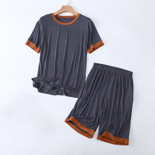 Mens Crewneck Short Sleeve Pajamas Set T-Shirts Shorts Loungewear Two Piece Lightweight Thin Sleepwear Sets2