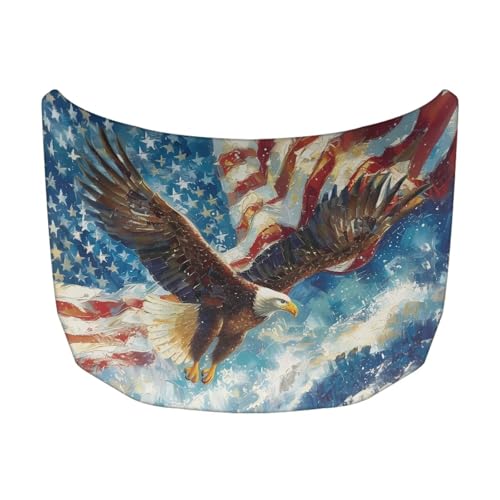 Image of Eagle American Flag Painting Pattern Car Hood Cover Elastic Fabrics Car Bonnet Banner, 59.05 inchx39.37 inch, Premium Sublimation Print Automotive Hood Covers with Strape Reinforcement