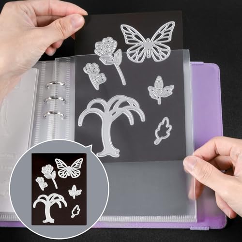 Image of UNIMEIX 12 Pcs Magnetic Sheets for Die Storage with 1 Binder Cover, Stamp and Die Storage Pockets Die Cut Storage for Card Making Supplies(0.8 mm Thickness, Purple)