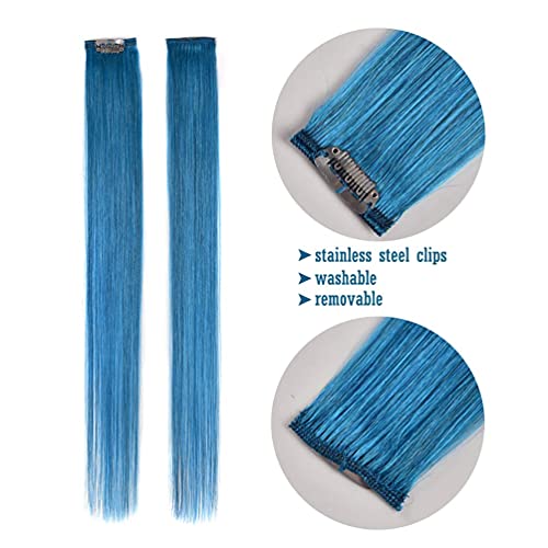 Image of Reusable Coloured Hair Streaks Extensions For Women Hair Coloured Hair Extension For Girls Set of 2 Pcs (Blue)