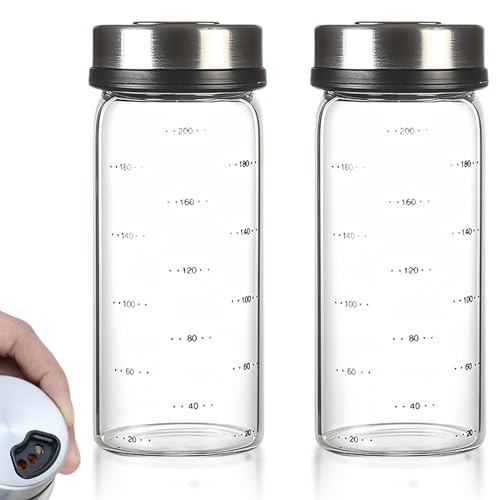 Sporgo 2 tarros de especias de 200 ml: organizador de especias de vidrio de borosilicato con tapa giratoria, para especias o hierbas en la cocina o barbacoa al aire libre