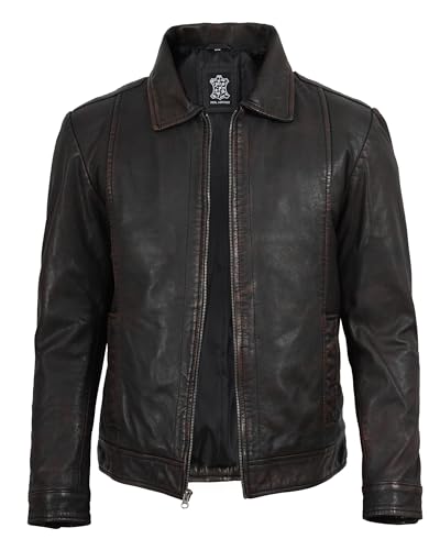 Image of Decrum Vintage Style Mens Leather Jacket - Real Lambskin Classic Shirt Collar Leather Jackets for Men
