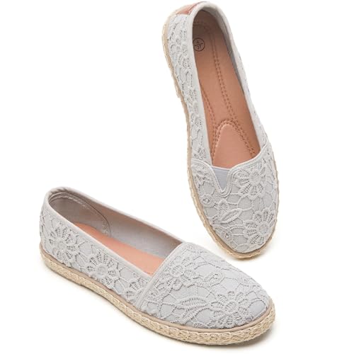 Image of BABUDOG Women's Flats with Flower Embroideried,White Lace Ballet Flats,Comfortable Dress Flats