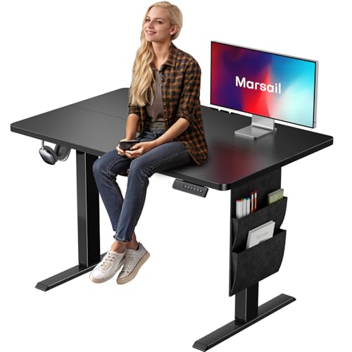 Image of Marsail Electric Standing Desk, 40x24 Inch Adjustable Height Home Office Gaming Desk with 4 Memory Presets, Storage Bag, Stand-Up Desk for Computer Workstations. Headphone Hook,Cable Organizer