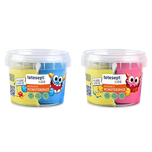 tetesept Kinder Badespaß Monster Badeknete – 1 x 100 g – Bunte Knetmasse zum Spielen und Reinigen – Mit lustigen Kulleraugen für wilde Bademonster
