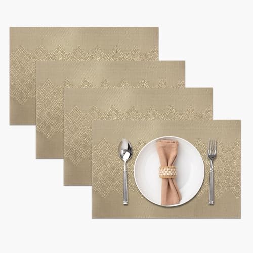 Image of Amazon Brand - Umi PVC Vinyl Wave Design Placemat ST10002TH - Heat Resistant, Wipe Clean, Anti-Skid Table Mats for Dining Table, KitchenHome Decor (30x45 CM Gold Set of 4)