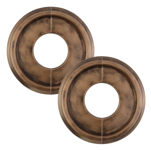 Image of PU Ceiling Medallions 2Pcs, 9.84 Inches x 3.8 Inches, Bronze Tone | Split Type, Fits 3.8 Inches Canopy, European Vintage Carving Style, Synthetic Foam Construction for Easy Installation