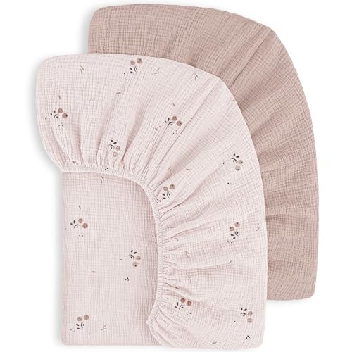 Susurration Juego de 2 sábanas bajeras ajustables de muselina, 100 % algodón, 60 x 120 cm (azahar)