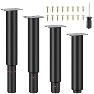 USENG Set van 4 meubelpoten, in hoogte verstelbaar, 20 cm tot 37 cm, metalen meubelpoten met schroeven, verstelbare tafelpoten, bankpoten, kastpoten, meubelpoten, bureaupoten, steunpoten voor meubels