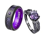 ZDBDH Personalized His Hers Couple CZ Wedding Ring Set 8MM Celtic Dragon Stainless Steel Carbon Fiber Inlay Bevel Edges Rings Black Plated Cubic Zirconia Couple Rings for Engagement Wedding,Purple