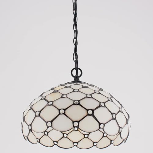 Image of WERFACTORY Tiffany Pendant Light Plug in Stained Glass 12 Inch Hanging Lamp