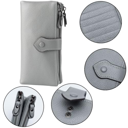 Image of Bveyzi Women Soft Leather RFID Blocking Bifold Slim Wallets Ladies Credit Card Holder Double Zipper Pocket | Soft