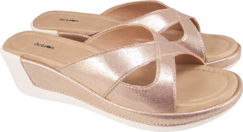 Image of Action Women's Platform Sandals|Block Heel| Cross-Strap Design with Ankle Strap Golden