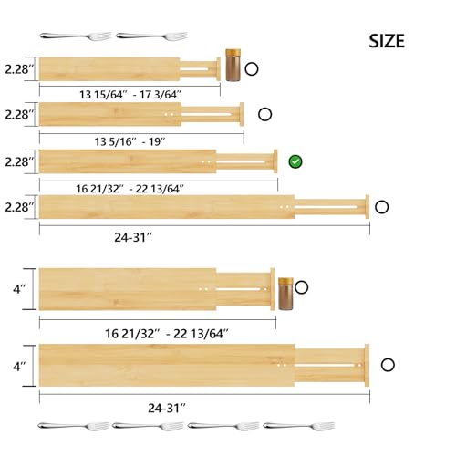 BAMEOS Drawer Dividers kitchen Organization Bamboo Utensil Organizers for Kitchen Bedroom Bathroom Dresser Office 4-pack - Image 3