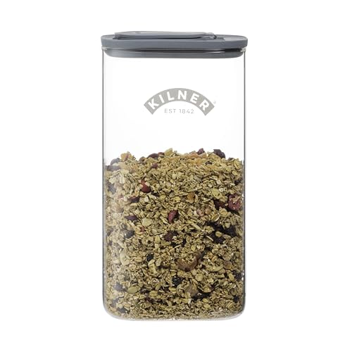 Image of Kilner 3 Litre Glass Cereal Dispenser | Storage Jar with Airtight Glass & Silicone Lid | Easy-Pour Spout for Mess-Free Serving | Food Dispenser for Cornflakes, Beans, Granola and Pet Food