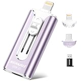 AUAMOZ Mini chiavetta USB da 256 GB, con doppia interfaccia, non richiede app, portatile, compatibile con iPhone, iPad, Android e PC, facile archiviazione per foto, video e file, colore: viola