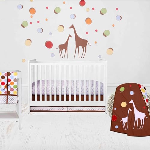 Bacati - Baby & Me Giraffe, Orange/Green/Blue/Red/Brown 4 pc Crib Bedding Set with Diaper Caddy