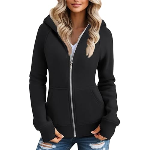 Zip Up Hoodie Women Comfy Warm Fleece Jacket Oversized Sweatshirt Thumb Hole Workout Winter Jackets Coat with Pocket