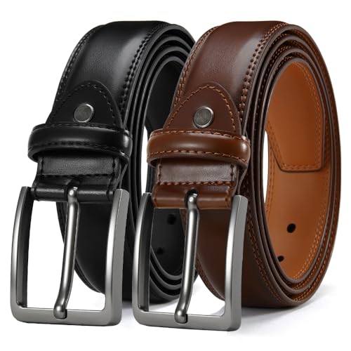 Men's Leather Dress Belt 2Pack, Handmade, Genuine Leather, Fashion & Classic Designs for Work Business and Casual