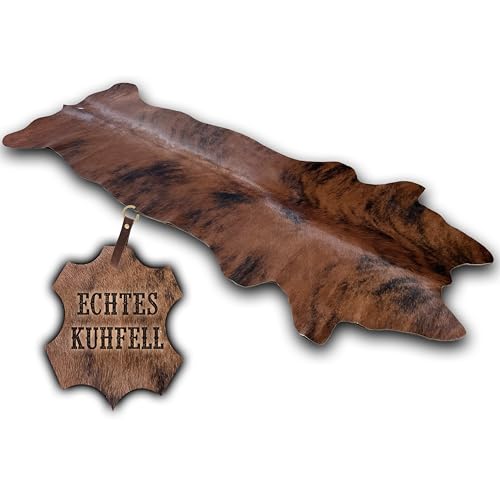 unendlich schoen - Echter Kuhfell Teppich klein, Made in Germany, geruchsneutral, Rinderfell ideal fr Wohnzimmer Esszimmer Flur (braun gestromt exotisch, 160x70cm)