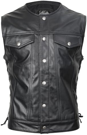 FLAVOR Mens Genuine Leather Motorcycle Rider Vest with Adjustable...