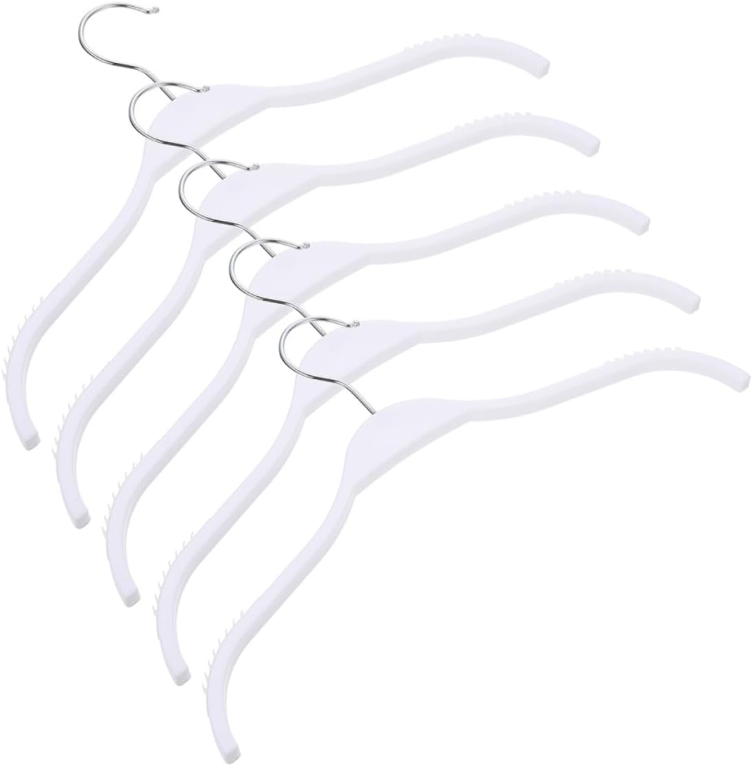 5pcs Non-Slip Plastic Clothes Hangers with Skirt and Pants Clips, White Men’s Anti-Skid Coat and Suit Hanging Rack for Home and Hotel Closet Organization