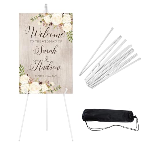 JEAWIWI 1PCS White Easel Stand for Sign, 66 Inches Lightweight Adjustable Art Poster Board Stand for Display Wedding Welcome Sign, Metal Easel Stand for Painting with Portable Bag
