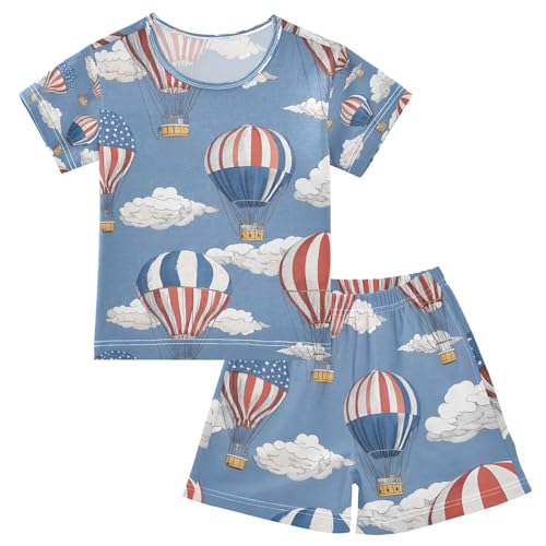 senya Hot Air Balloon Clouds G Summer Pajamas Set Short Cotton Sleepwear 2 Piece