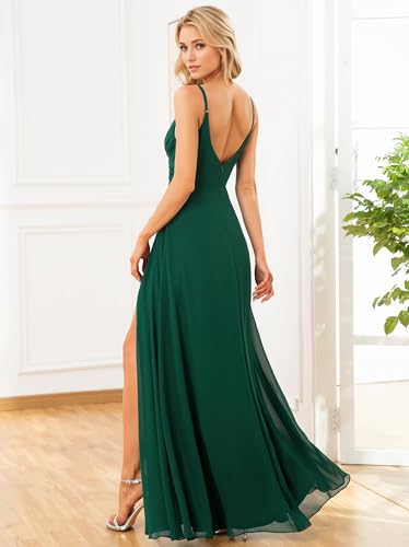 Image of Ever-Pretty Women's Sexy Side Slit V Neck Spaghetti Straps Chiffon A Line Bridesmaid Dress 0128B-PH