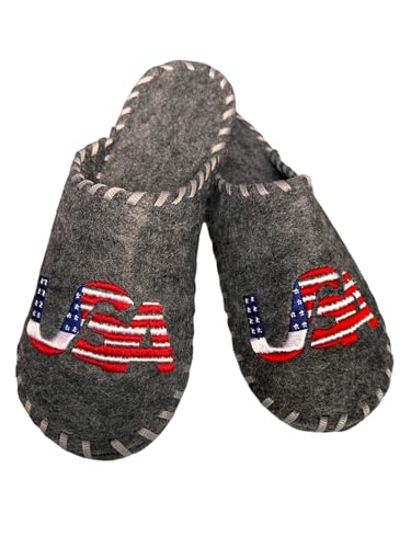 Traditional Sauna Slippers - Indoor House Shoes with USA National Symbols - Cozy Comfort Shower Slippers for Your Spa Experience Made in Ukraine - Universal Size, 9-10 Women/9-10 Men, Grey3