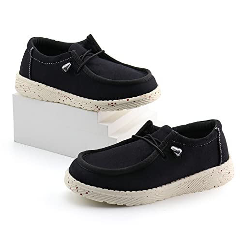 Firelli Kids Canvas Loafers Boys Girls Slip-On Loafers(Black,4W) #TOP4