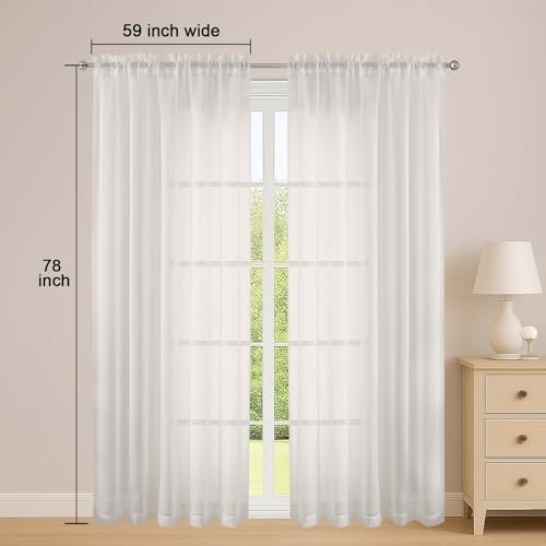 Image of OWENIE Ivory Sheer Curtains 78 Inches Long 2 Panels Set, Ivory Sheer Curtain for Living Room Bedroom, Modern Voile Filmy Rod Pocket Curtains & Drapes, 2 Pcs, Each 59 W x 78L Inch