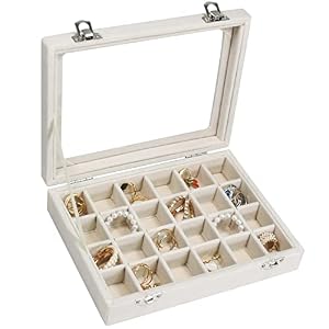 Vicoter Velvet Jewelry Box 24 Grid Jewelry Ring Display Organizer Box Tray