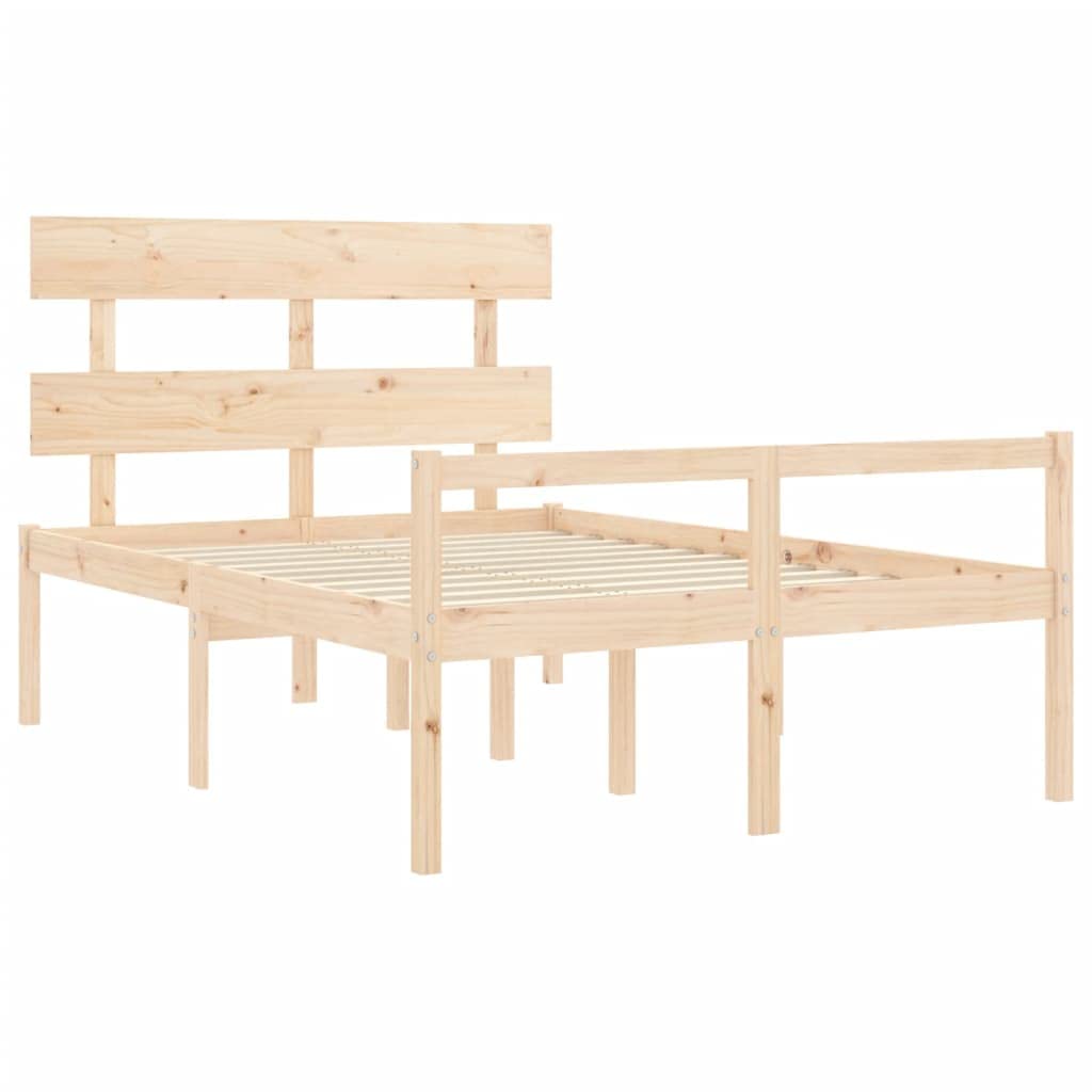 Massives Kiefernholz Seniorengerecht 120x200 cm Braun | Seniorenbett mit Kopfteil 120x200 Massivholz Kiefer Bettgestell mit Lattenrost Stauraum Hohe Sitzhöhe Pflegeleicht