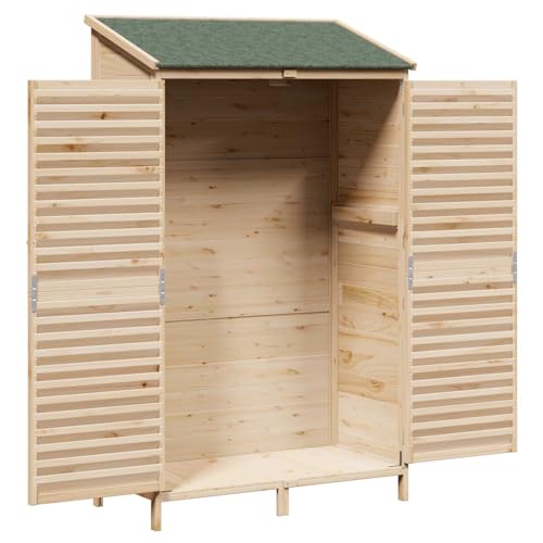 sephironlbb Gartenschuppen Natur Massivholz aus Fichte 106 x 56 x 176,5 cm wetterfestes Gerätehaus mit Stauraum für Werkzeug und Rasenmäher, Outdoor Schuppen für Balkon Terrasse, Schutz und-3