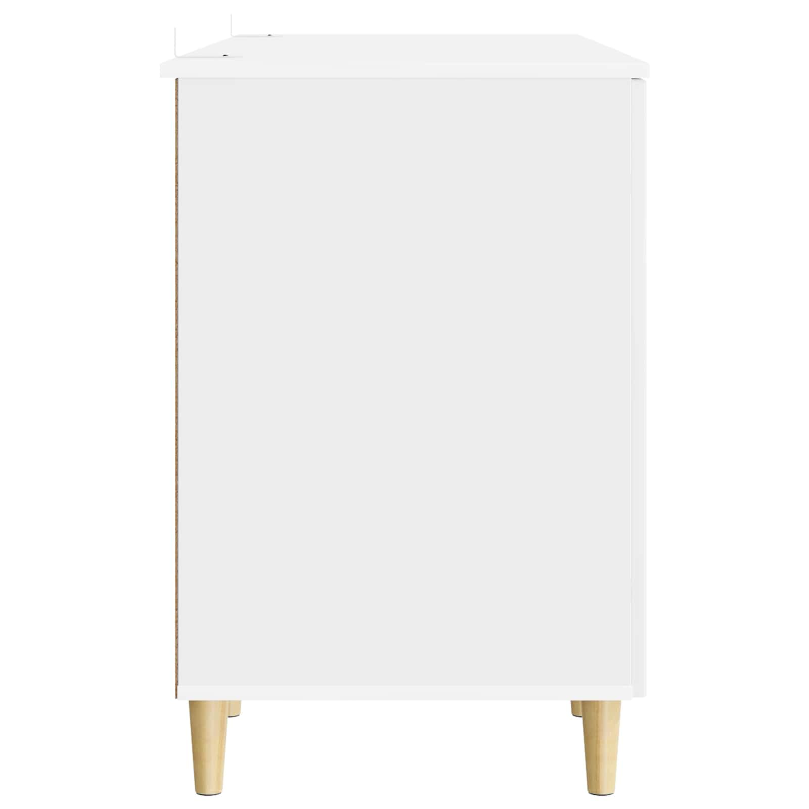 Scrivania bianca lucida, 142,5 x 50 x 75 cm, in legno con vano portaoggetti, scaffale, gestione dei cavi, ideale per casa, studio, camera dei ragazzi, laptop, monitor, stampante