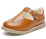 DADAWEN Girl's Classic Mary Jane Flats School Uniform Shoes Dress Shoes Party Wedding Shoes Brown US Size 5 M Toddler
