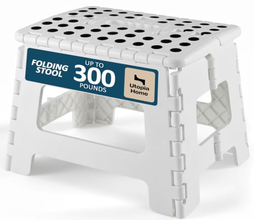 Utopia Home Folding Step Stool 9 Inch, Anti-Slip, White, 1-Pack