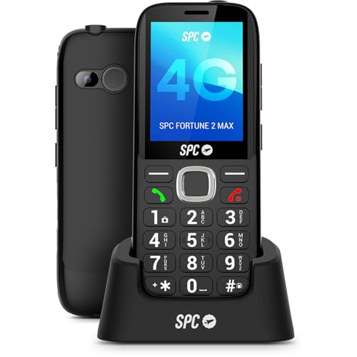 SPC Fortune 2 MAX – Teléfono móvil para Mayores con 4G | Pantalla antirrayaduras 2,4” y Teclas Grandes | Timbre 104dB y Base de Carga | Botón SOS, Ice y configuración remota | Batería hasta 7 Días