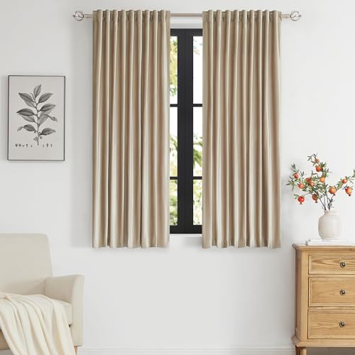 Image of PRIMROSE Champagne Velvet Curtains 63 inch Long for Living Room,Set of 2 Panels Blackout Rod Pocket Back Tab Window Treatment Room Darkening Heavy Decorative Curtains Drapes for Bedroom
