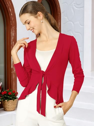 Image of Allegra K Women's Tie Front Cardigan Dressy Casual Cardigan Draped Ruffle Shrugs for Women Dresses