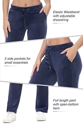 Cozziplus Women Velour Pant,Soft Velvet Sweatpant For Women, Straight Leg High Waist Velour Lounge Pant With Pockets (Navy,Medium) #TOP5