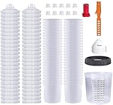 Disposable Paint Sprayer Gun Cup 20 Ounce(600ML) Kit with 50 Cups and Lids System, 1 Hard Cup with Retainer Ring, 10 Plugs and 1 Paint Stirrer for Automotive Commercial Coatings