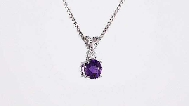 Peora Tanzanite & Diamond Pendant - 14K White Gold, 1 Carat Round, 6.50mm, With 18" Silver Chain