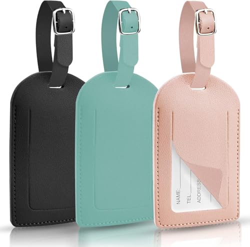 Hengxinc Leather Luggage Tags for Suitcases, PU Suitcase Tags Personalised, Luggage Labels with Adjustable Strap, Travel Tags for Luggage, Baggage Tags, Bag Tag (3)