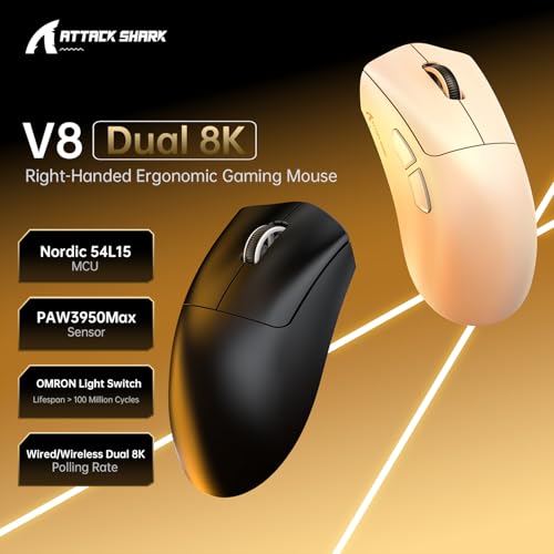 MAMBASNAKE x ATTACK SHARK V8 Wireless Gaming Mouse, 59g Ultra-Lightweight, PAW3950MAX Sensor, SHARK 8K Dongle, Tri-Mode (2.4G/Bluetooth/Wired), Right-Hand Ergonomic Design, Web-Based Software - Afbeelding 5