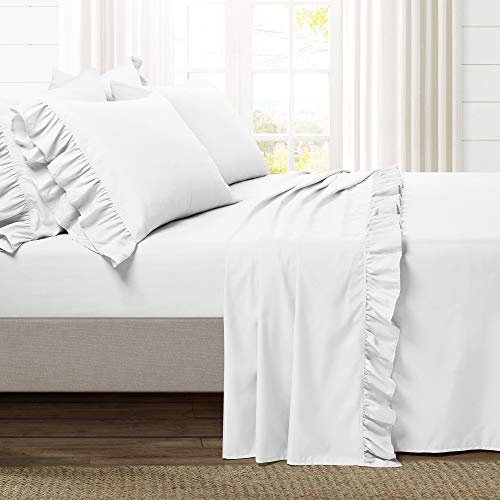 Image of Lush Decor Reyna Ruffle Sheet Set 4 Piece Set Twin, White - Twin Sheets White - Kids Bed Sheets - Twin Size Bed Sheet Set - Coquette Bedroom Decor