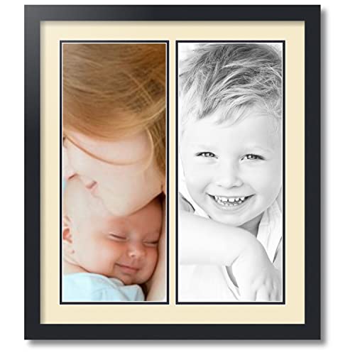 ArtToFrames Collage Photo Frame Double Mat with 2-8x20 inch Openings with Black Frame and Cream Top Mat